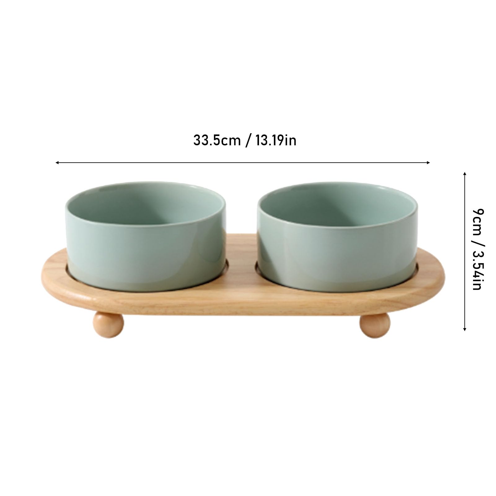 Alomejor Gamelles Surélevées en Céramique pour Chat, Doubles Robustes pour Un Repas Confortable pour Les Chats, Support en Bois pour Une stabilité Anti-basculement (Bol Double Vert Clair)