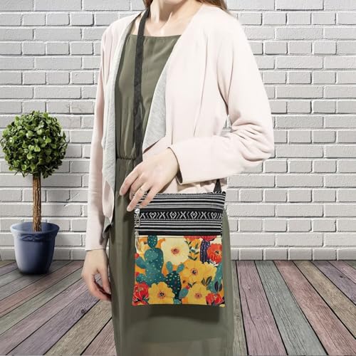 Colorful Flower Messenger Bag Small Ethnic Pattern Printed Adjustable Strap Crossbody Zipper Bag Colorful Flower Phone Bag Wallet Cute Shoulder Handbag for Women Friends -83
