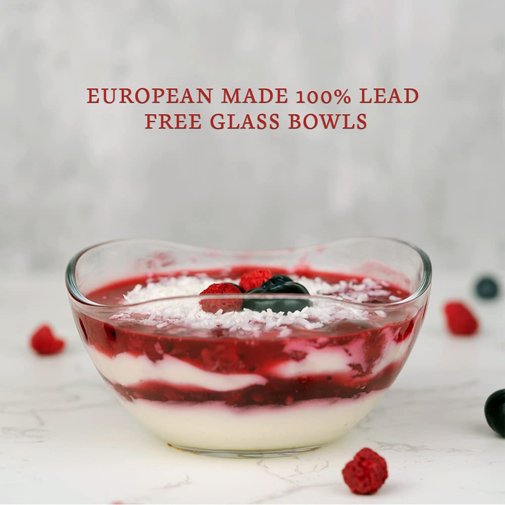LAV Cuencos para Postres Cristal, Set 6, 310ml SIN PLOMO Cuencos de Vidrio, Cuencos de Helado, Tazones para Salsas, Ensaladera de Vidrio, Tazas para Postres, Bol Natillas