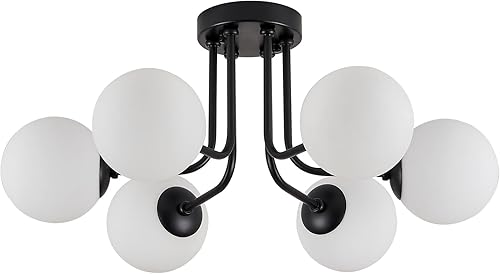 Miniatura 9 de Lámpara de techo moderna semiempotrada de 3 luces, pantalla de vidrio blanco y negro, lámpara de techo semiempotrada, candelabros Sputnik para