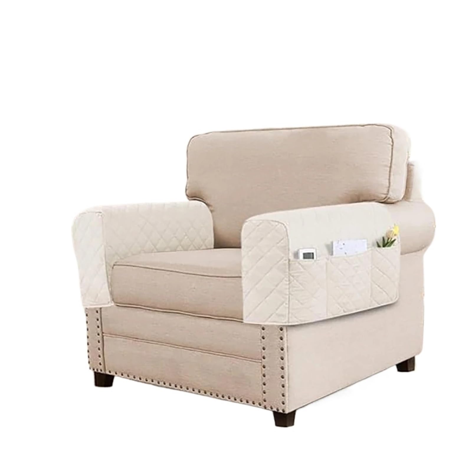 Organizador de Reposabrazos para Sofá Fundas for reposabrazos de sofá, Resistentes al Agua, Soporte de Control Remoto, Organizador de reposabrazos for Revista, 2 uds.(Ivory)