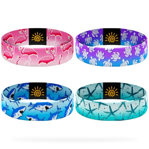 CHEMUSE 4 Pcs Surfer Beach Bracelets for Men Women Inspirational Elastic Comfy Summer Reversible Wristband Gifts-Animal Friendship Bracelets