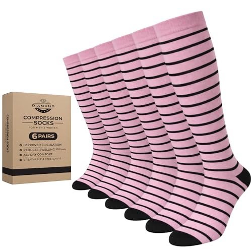 Image of Diamond Star 6 Pairs Compression Socks for Men & Women, Knee High Socks