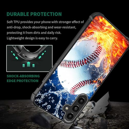 JHYYTUJTYP for Galaxy S25 Case,Tire Texture Non-Slip Soft TPU Hard Back Shockproof Anti-Scratch Protective Case for Samsung Galaxy S25 6.2 inch 2025,Baseball Ball on Fire and Water - image 5