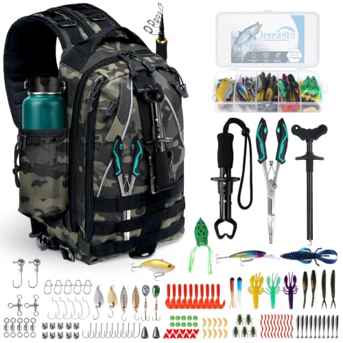 Jenseits Fishing Backpack Kit con Caja de Aparejos, Kit de Herramientas de Pesca, 130 piezas