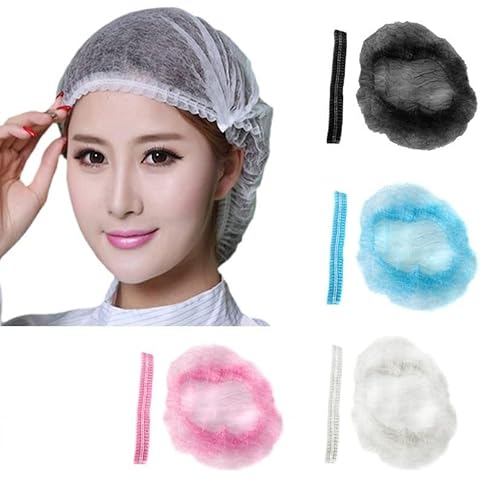 80 Stück Einweg Nicht Gewebt Bouffant Kappen,Unisex Arbeitsmütze Haarnetz Elastisch EinwegHaarnetz,Schwesternhauben,Einweg Haarhaube Haarnetz mit elastischem Stretch-Band(Blau,Weiß,Schwarz&Rosa) Cover