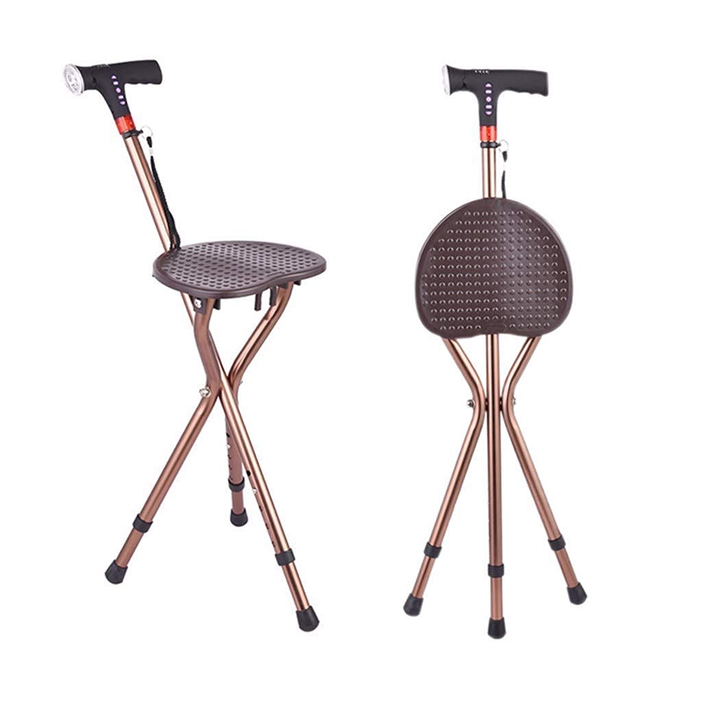 MObyat Andador para Ancianos,Bastón Muleta Taburete Plegable de Tres Patas con iluminación Silla con Alarma Bastón de Aluminio Taburete Altura Ajustable Ancianos Muleta-11.19