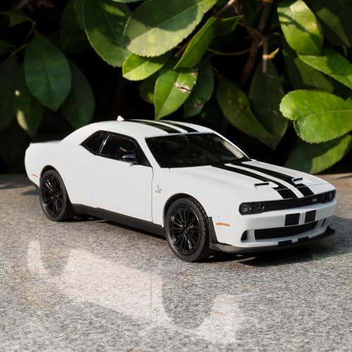 Image of 1:22 Dodge Challenger SRT Hellcat Die Cast Toy Car with Sound Light Pull Back Action Model Vehicle for Kids & Collectors Realistic Design Great Gift for Car Enthusiasts (White)