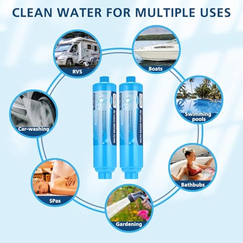 Image of 4-pack RV Water Filter, Advanced RV Inline Water Filter with Flexible Hose Protector, KDF&GAC Reduces Bad Taste, Odors, Chlorine, and Sediment, Camping Essentials for Fresh Drinking Water