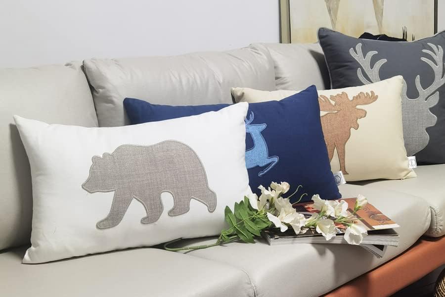 Miniatura 5 de Fundas de almohada de oso de 12 x 20 pulgadas, decorativas, de algodón y lino, para cintura lumbar, fundas de cojín bordadas para sofá, dormitorio