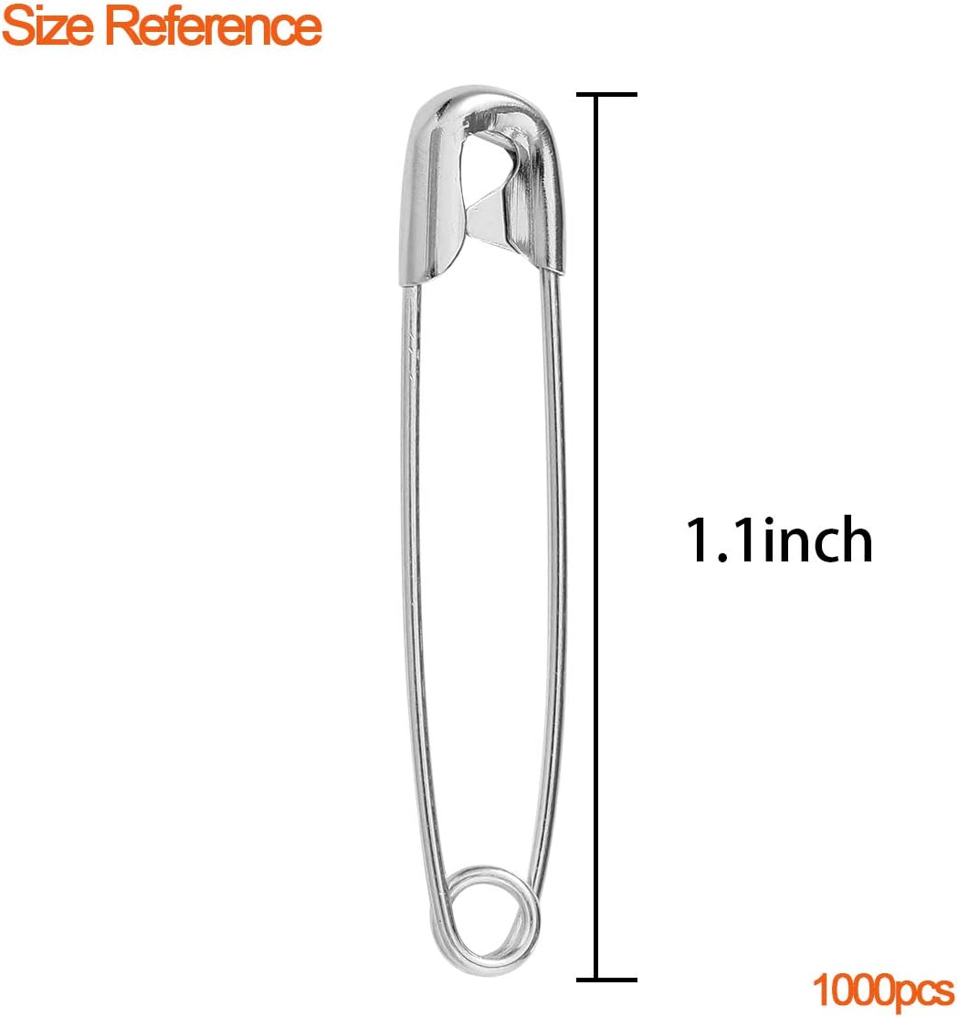 iRIIRIO Safety Pins Bulk Craft Pins 28mm/1.1inch 1000pcs/Box Silver Metal Pins Steel Safety Pins for Home Cloth Sewing Price Tag etc : Everything Else