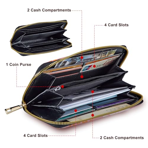 Wristlet Wallet for Women Teen Girls Womens Wallet RFID Blocking Credit Card Holder with Removable Wristlet,Leather Phone Wallet Clutch Large Capacity Ladies Travel Purs,Pink Sunflowers2