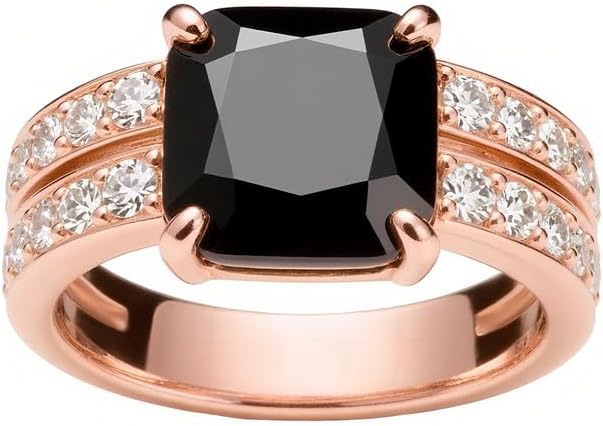 10K 14K 18K Gold Cushion Black Onyx Engagement Ring for Women with Moissanites/Diamonds Natural Black Onyx Promise Ring Size 3-16