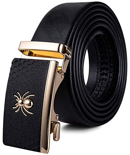 YOHOWA Hombres Cuero Cinturón, Oro Automático Diapositiva Hebilla Araña Negro Cintura Cinturón No Agujeros Novedad Hebilla Diseñador Caja de regalo