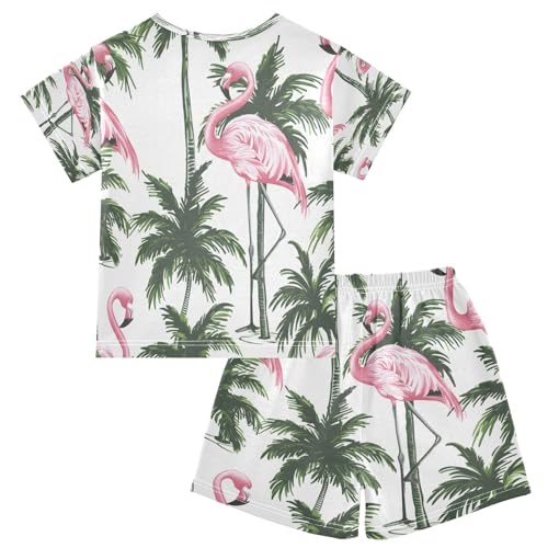 senya Short Sleeve Pajamas Sets Summer Cotton Sleepwear Flamingos Palm Trees2