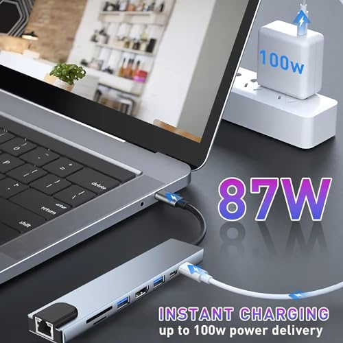 Image of USB HUB USB C Hub, 8-in-1 USB C Adapter with 4K HDMI, 100W PD, USB C Port, USB 3.0,RJ45 Ethernet, SD /TF Card Reader, Docking Station USB C Laptops and Other Type-C Devices (USB C to 8 in 1 HUB)