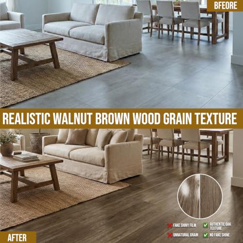 Image of Waterproof Peel and Stick Floor Tile, 54 Sq.Ft Saddle Walnut Brown Vinyl Wood Flooring, Easy DIY-Install & Durable for Kitchen, Bedroom, Bathroom, RVs, Rental-Friendly (36-Planks 6 inchx36 inch)