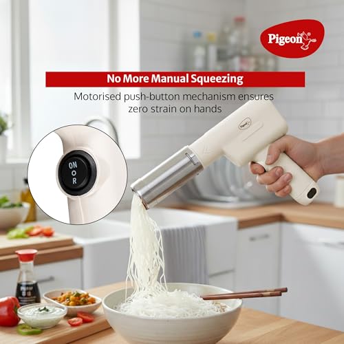 Image of Pigeon Instamami Automatic Noodle Maker with 6 Moulds | Cordless Type-C Idiyappam & Pasta Maker | Portable Handheld Noodle Press | Cream