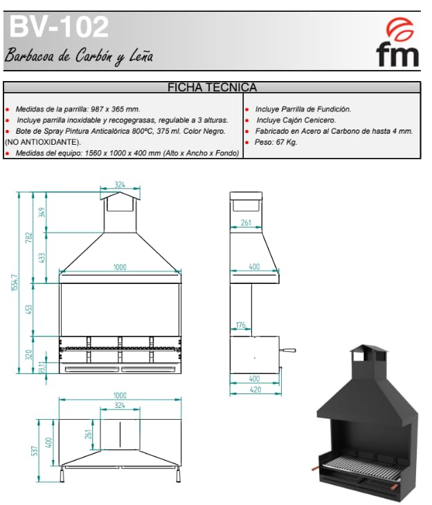 BARBECUE BRICOSOL FR CARBONE E LEGNA MODELLO BV-102 DI FM BARBECUE