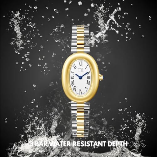 Image of Elliora Women's Dual Tone Gold & Silver Luxury Oval Watch | Stainless Steel Bracelet | Waterproof Fashion Watch for Women - 32mm Dial