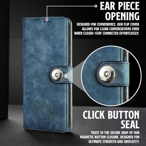 Image of WOW IMAGINE Shock Proof Flip Cover Back Case for Oppo Reno 11 Pro 5G (Magnetic Button Flip Case | Wallet Pockets & Stand | Leather Finish | Aquamarine)