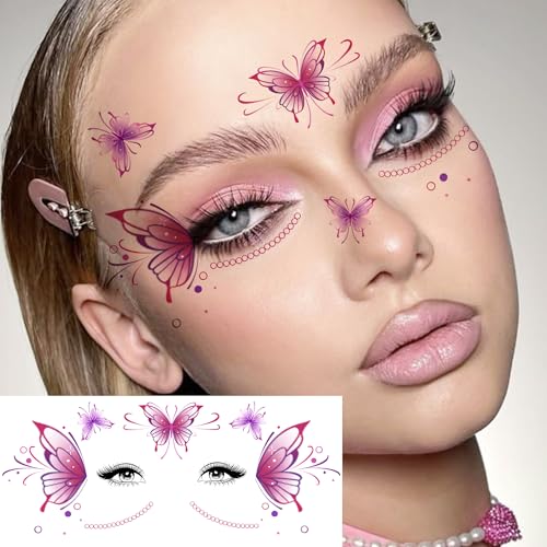 Image of 10 Sheets Butterfly Temporary Tattoos For Women Face Freckles Tattoo Sticker, Realistic Flying Butterflies Fake Tattoos Eyelid Eyeliner Eye Shadow Makeup Decal Halloween Costume Princess Fairy Cosplay