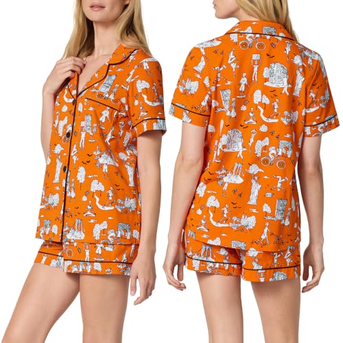 Image of Bed Head PJs Organic Cotton Short Sleeve Button Down Pajamas for Women Set | Womens Pajama Sets Matching 2 Piece PJ Shirt & Shorts with Pockets - Soft Cozy Jersey Sleepwear & Loungewear