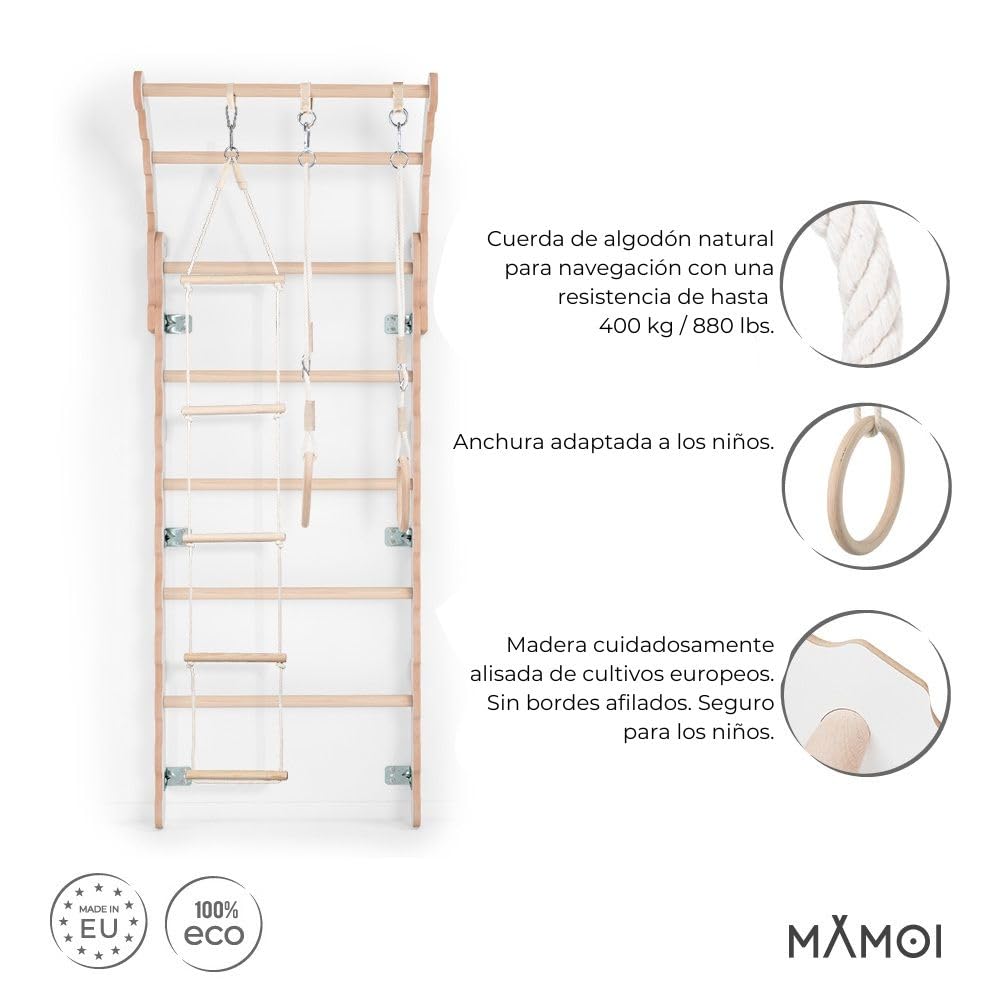 MAMOI® Armazón de escalada para interiores, pared de peldaños para habitación infantil, anillos de gimnasia para niños, para escalada, pared de escalada y equipos de juego, aparatos de gimnasia con