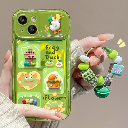 Coque grenouille iPhone 16 Pro verte pour filles style ludique avec poignée au dos