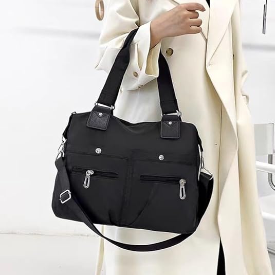 Borsa A Tracolla in Nylon Impermeabile Multi-tasca Leggera E Resistente Di Grande Capacità Colore Solido