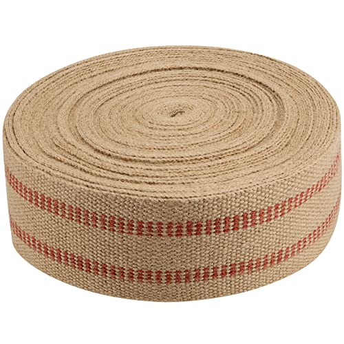 Premium 3.5-Inch x 33-Yard Jute Webbing Tape with Red Stripes for Furniture Repair and Crafting – Durable Burlap Upholstery Supply