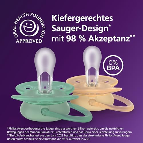 Philips Avent ultra soft Schnuller – kiefergerecht geformtes Design, für Babys von 6–18 Monaten, flexibles Saugerschild… – Ansicht 3