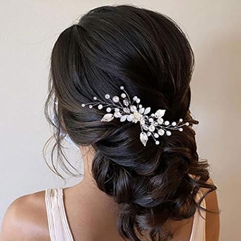 Zoestar Flower Hochzeit Haarkämme Silver Pearl Bridal Headpiece Perlen Leaf Hair Accessoires Cover
