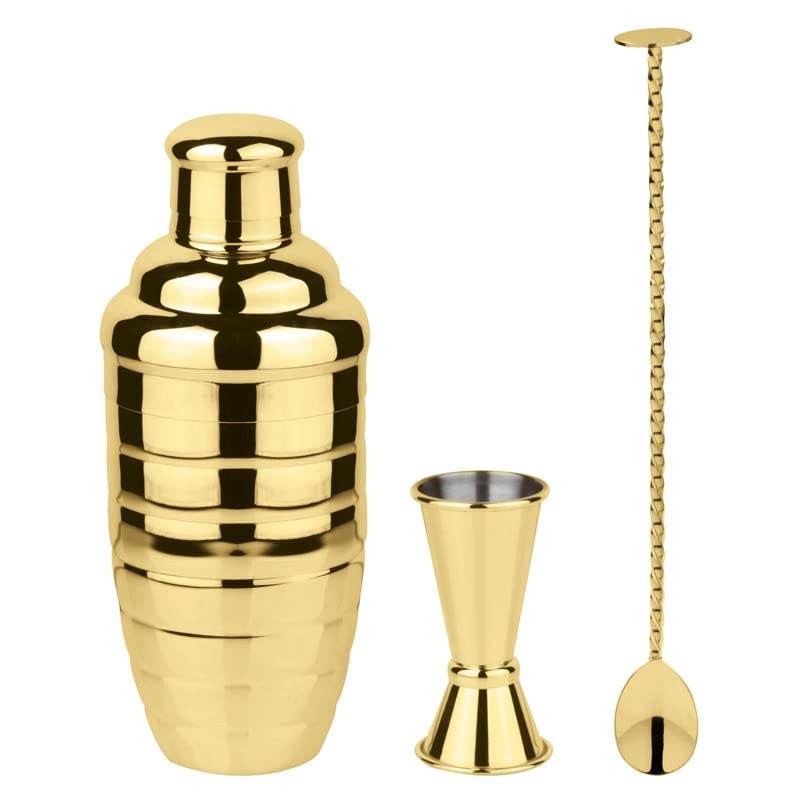 Juego de iniciación Mixology Sambonet Paderno dorado de 3 piezas para coctelería