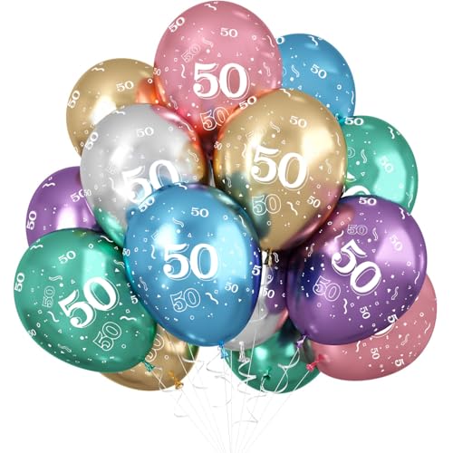 Jwssor 50th Birthday Balloons 20pcs Metallic 12inch Number 50 Multicolored Colorful 1st Birthday