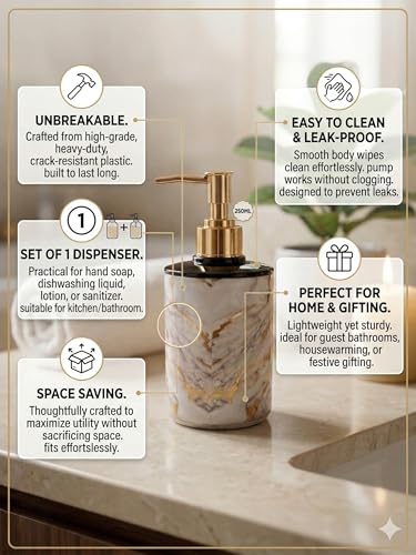 Image of Italian Design Liquid Soap Dispenser| Sanitizer Dispenser | Lotion Dispenser | Shampoo Dispenser | Handwash Bottle | Metallic Grey Finish, 350ml (White Gold)