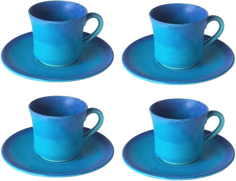Amazon | 美濃焼 ターコイズブルー カップ&ソーサー(4客組) | カップ Amazon | 美濃焼 ターコイズブルー カップ&ソーサー(4客組) | カップ