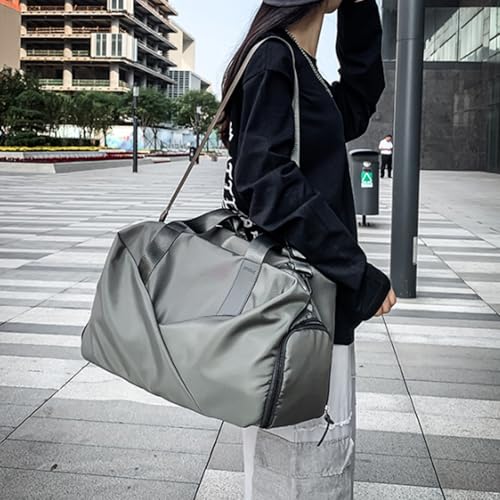 Gym Bag Waterproof Nylon Sports Duffel Bags with Wet Pocket Shoes Compartment Adjustable Strap for Travel, Weekend, Camping, Grey4