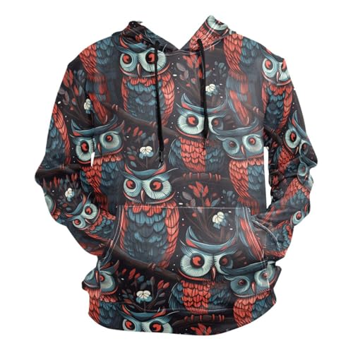 ALAZA Blue Red Owl Men’s Hoodie Sweatshirt Casual Long Sleeves Soft Pullover with Pocket