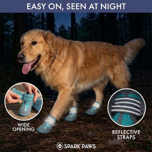 Image of Spark Paws 365 Dog Shoes - All-Weather Paw Protection | Winter Snow Boots & Summer Hot Pavement Booties for Dogs | All-Terrain, Water-Resistant, Teal - Size 1