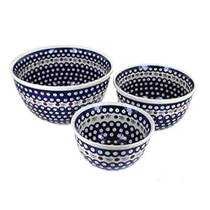 Blue Rose Polish Pottery Nature Mixing Bowl Set