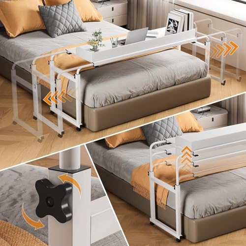 Chariot de lit blanc réglable solution espace restreint pour pc portable - 5