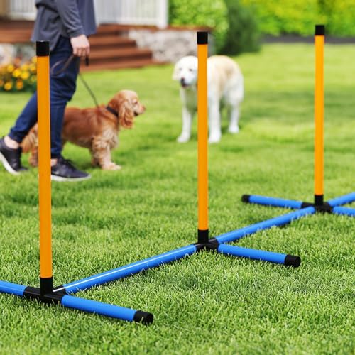 PawHut Agility Set Hunde 7-teilig Agility-Ausrüstung für Hundetraining Steckhürdenset mit Slalomstangen Sprunghoop 2 Bälle höhenverstellbar Hürden Koordinationstraining für Spiele Training