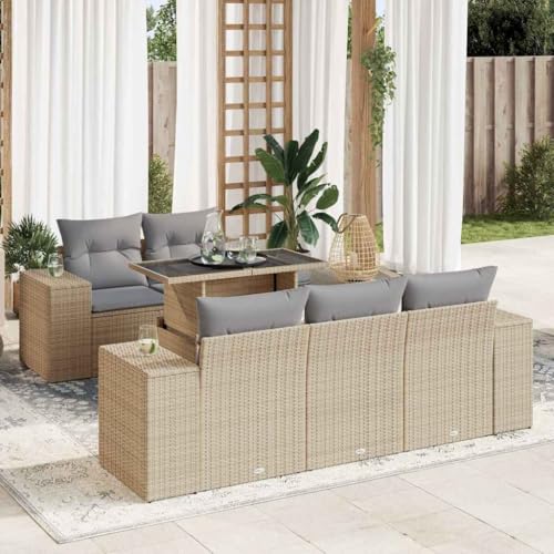 Snsowed Juego de sofás jardín con Cojines 6 pzas ratán sintético Beige, Set De Jardin Exterior, Muebles De Jardin, Muebles Jardin Exterior, Conjunto Mueble Jardin - 3326730