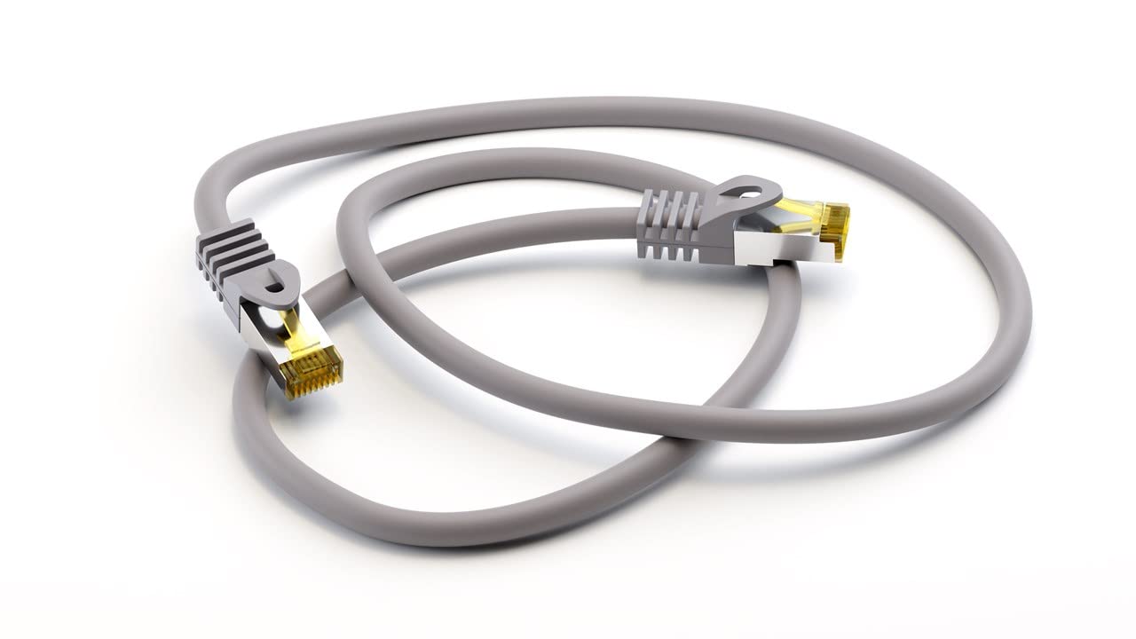 Goobay 91621 RJ45 kabel krosowy S/FTP (PiMF), z kablem rurowym CAT 7, szary - LSZH bezhalogenowy, miedź, wtyk RJ45 (CAT 6A)