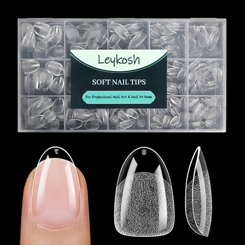 Image of Leykosh Short Round Nail Tips - 15 Sizes 330PCS Soft Gel Fake Nails, Half Matte Full Cover Pre-Shaped Clear Press On Acrylic Nails No C Curve Gift for Extension, DIY Home Manicure Beauty Gifts