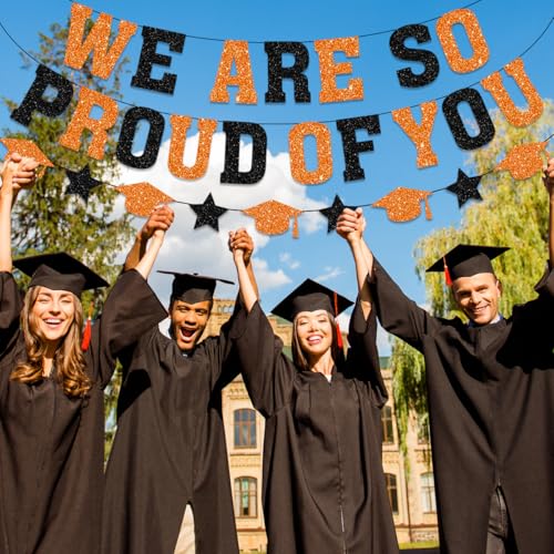 Image of Graduation Decorations 2026 - Orange Congrats Grad Party Supplies Include Glitter We are So Proud of You Banner, Hanging Swirls and Honeycomb Centerpieces for Photo Toppers