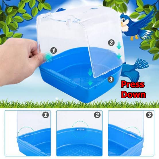 Western Era Bird Bath Tub Hanging Covered Durable & Non-Toxic - Birdcage Outside Bathing Tub for Small Brids Budgerigar Canary Parrots - Bird Cage Accessories (Blue) 1