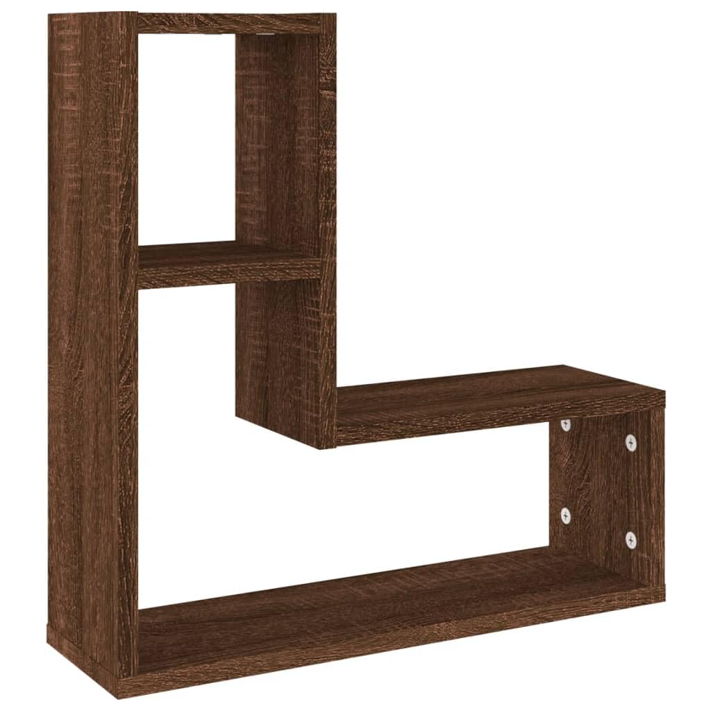 Set di 2 mensole da parete sospese, effetto rovere, 50 x 15 x 50 cm, in legno, con scomparti aperti, per soggiorno e ufficio, scaffali sospesi moderni per decorazioni e libri