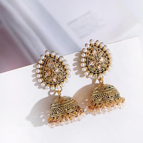 Jhumkas Indian Earrings Chandelier Earrings for Women Boho Crstyal Beaded Chandelier Dangling Stud Bollywood Jewelry Gifts Party Accessories Indian Outfits for Women3